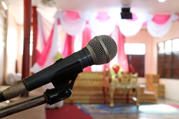 麦克风位于麦克风架上。图片下载