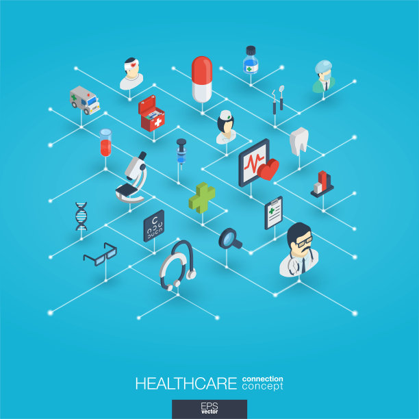 医疗保健，集成3d网页图标。数字网络等距概念图片下载