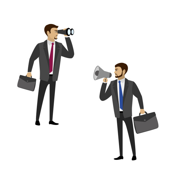 两个商人，一个拿着扩音器，另一个拿着望远镜图片下载