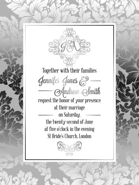 复古巴洛克风格的婚礼邀请卡模板。图片下载