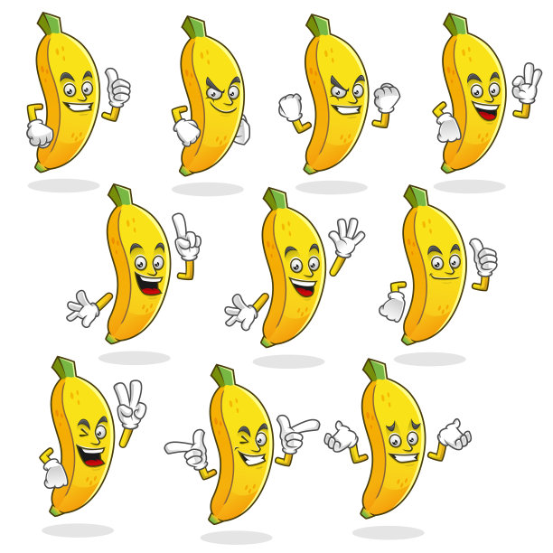 香蕉吉祥物，向量组香蕉字符。香蕉图片下载