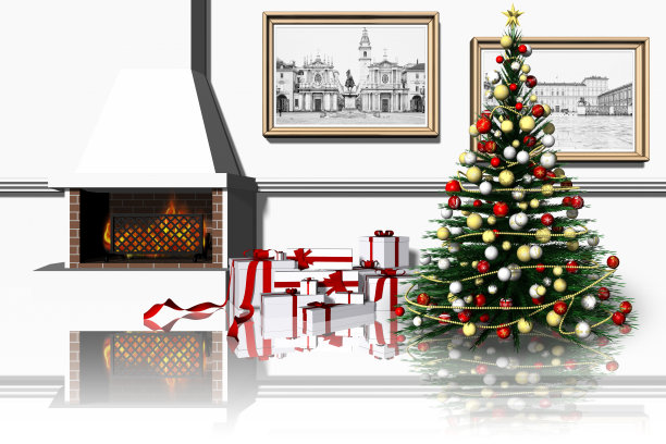 带有壁炉礼物的圣诞客厅002图片下载