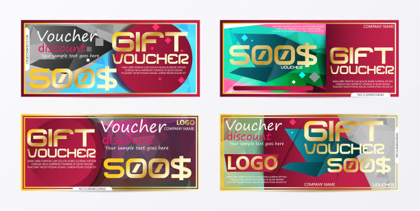 礼品券金模板颜色证书。背景设计券、邀请函、货币。矢量图图片下载