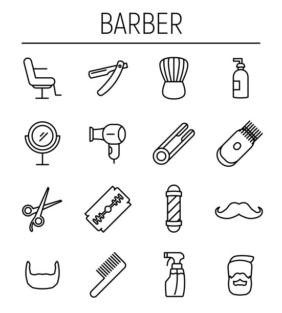 一套理发店在现代细线风格。图片下载