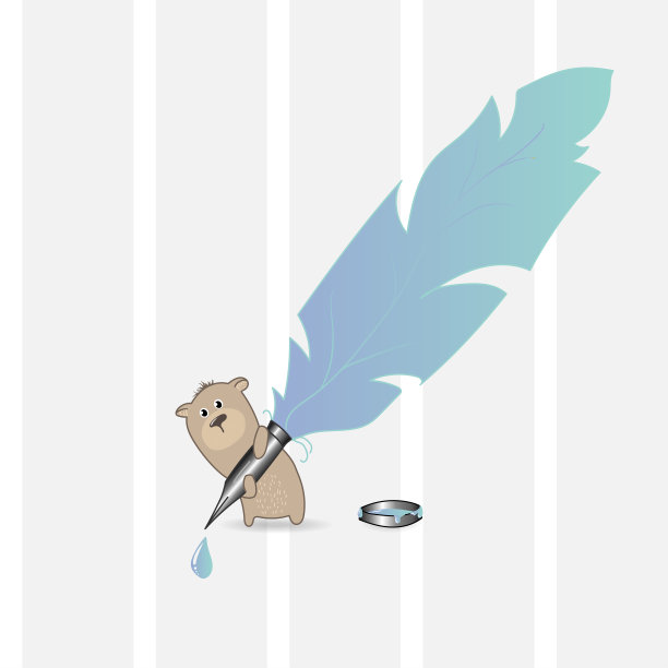 可爱的熊和羽毛笔。图片下载