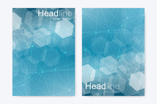 科学的宣传册设计模板。矢量传单布局，分子结构与连接线和点。科学图案原子DNA与元素为杂志，传单，封面，海报设计。图片下载