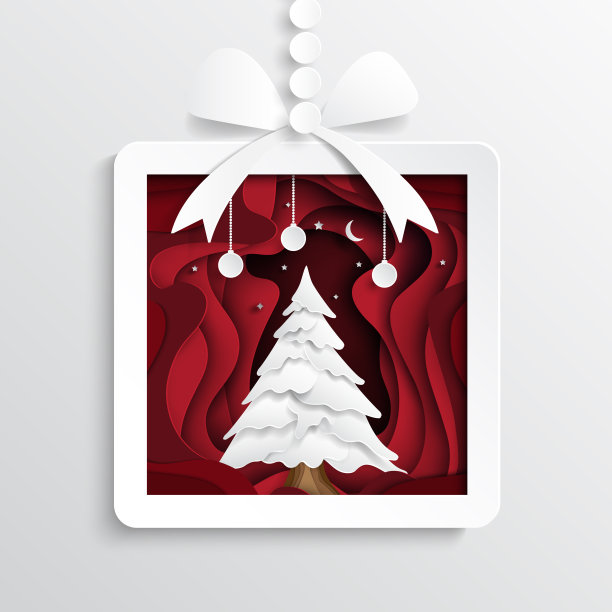 纸礼盒与圣诞树上的红纸艺术图片下载