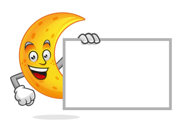 月亮吉祥物与空白标志，月亮字符，月亮卡通向量，新月图片下载