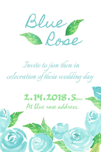 蓝色的玫瑰。水彩剪辑艺术与蓝色玫瑰和叶子。图片是卡片的插图。图片下载