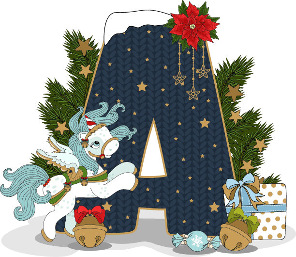 节日字母表圣诞独角兽。圣诞元素。圣诞字体，圣诞字体。矢量平面风格的插图。图片下载