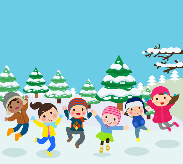 一群孩子在雪中玩耍素材图片