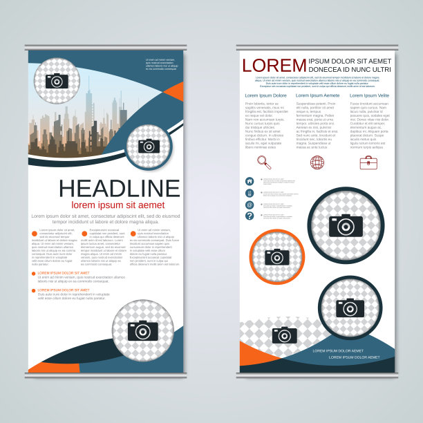 卷起两面旗帜矢量模板图片下载