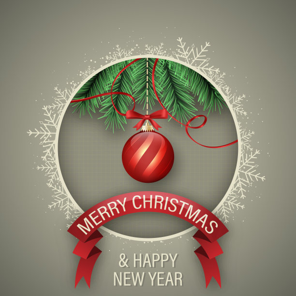 圣诞祝福和新年祝福用礼盒，红丝带，魔术棒，绿树枝，白框架雪花。矢量设计。图片下载