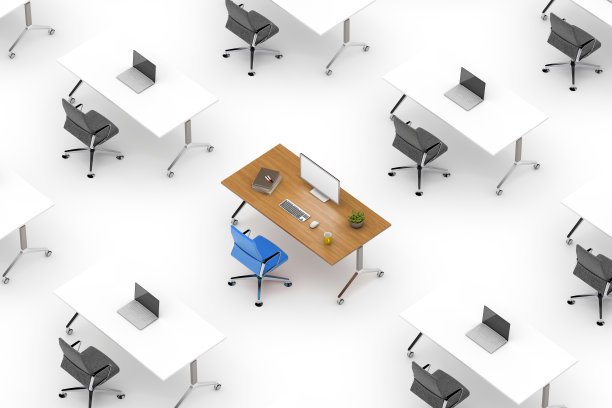 一个办公室空间的概念俯视图与桌子突出图片下载