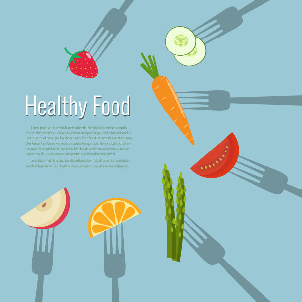 蔬菜和水果放在叉子上。健康食物媒介图解图片下载