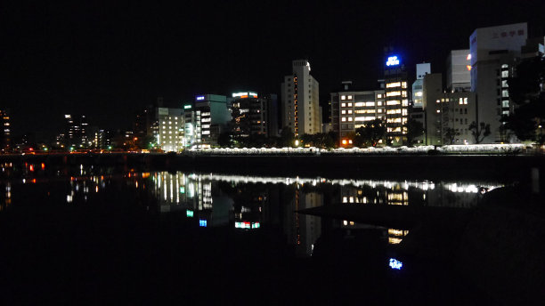 日本广岛夜间的建筑物图片下载