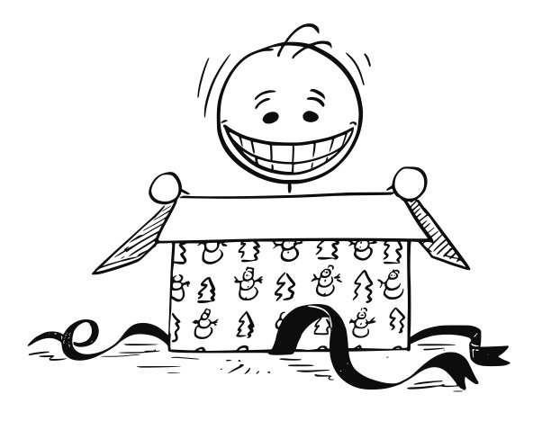 快乐微笑的男人看着打开的圣诞礼物盒图片下载