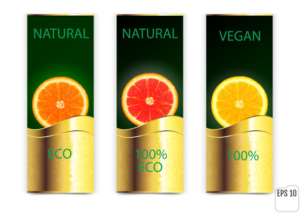 三个横幅，橙色和柠檬在白色的背景。向量图片下载