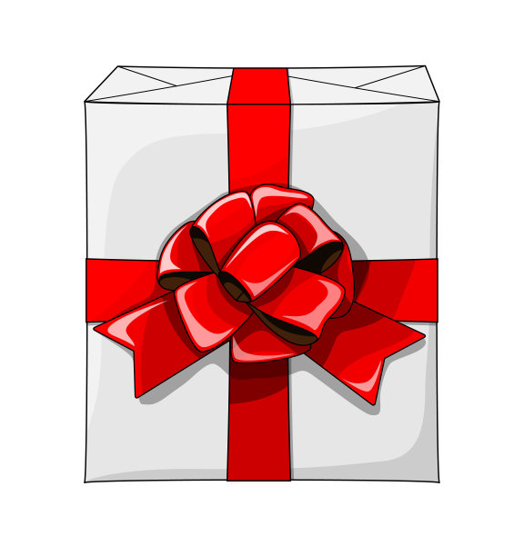 白色礼盒与大红丝带，圣诞插图图片下载