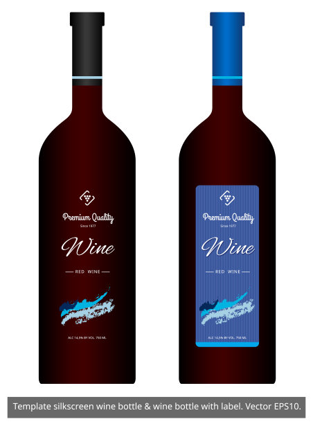 葡萄酒标签和酒瓶。图片下载