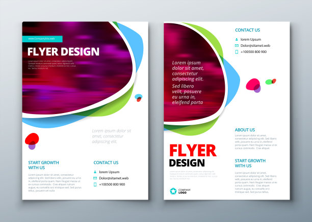 传单模板布局设计。商业传单，小册子，杂志或传单模型在明亮的颜色。向量图片下载