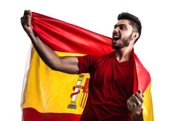 西班牙运动员/球迷在白色背景下庆祝图片下载