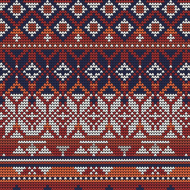 圣诞针织图案矢量插图红蓝白背景图片下载