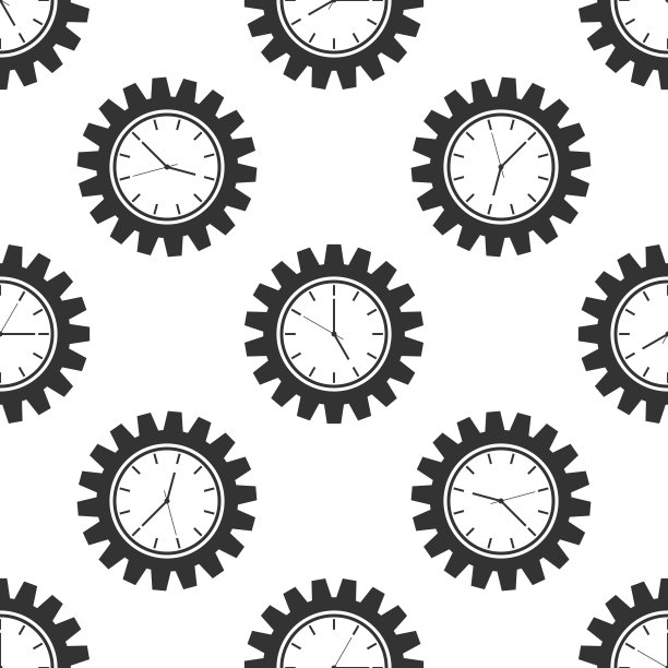 时钟齿轮图标无缝模式上的白色背景。平面设计。矢量图图片下载