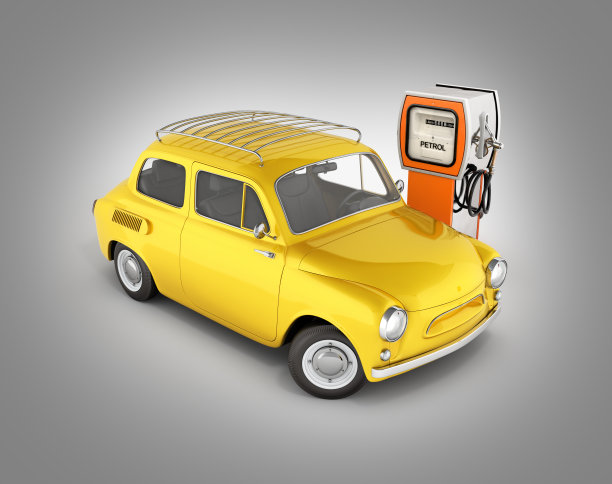 站在加油站加油的复古车没有阴影的灰色渐变背景3d图片下载
