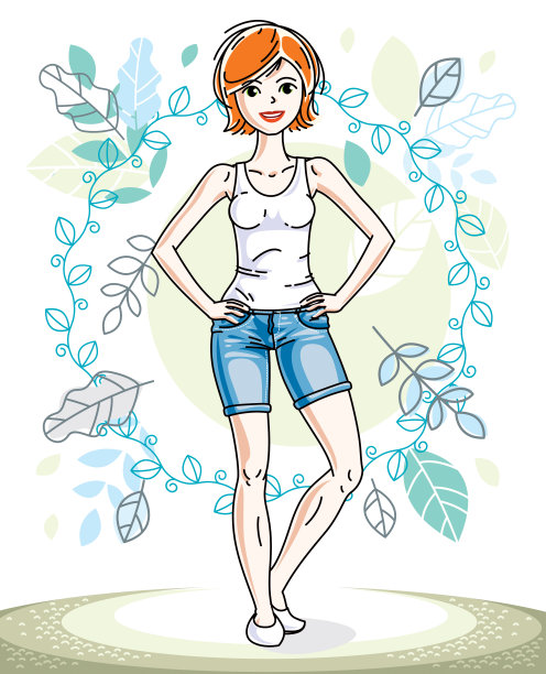 Vector年轻漂亮的红发女子，春天生态景观图片下载