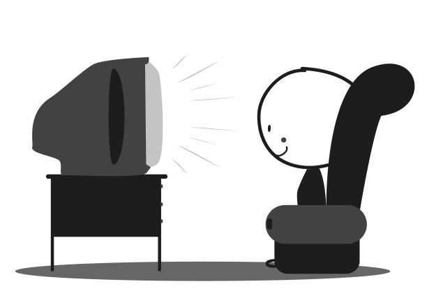 涂鸦男孩坐在扶手椅上看电视图片下载