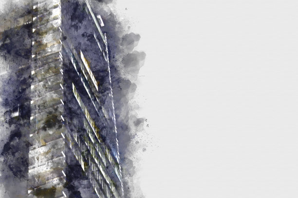 抽象美丽的首都建筑以水彩画为背景。城市上的数字插画刷艺术。图片下载