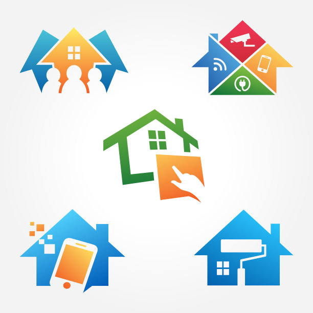 家庭自动化技术概念图标集图片下载