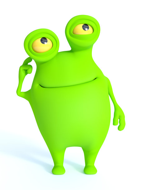 一个可爱迷人的绿色卡通怪物在想什么。图片下载