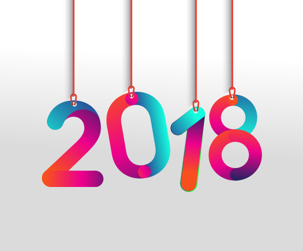 2018年现代和丰富多彩的类型，2018年快乐标志与抽象背景，矢量插图图片下载