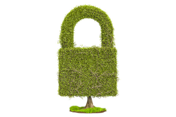 绿树形状的挂锁，3D渲染图片下载