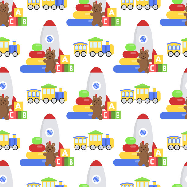 无缝图案背景全儿童玩具卡通可爱的图形东西玩儿童婴儿房矢量插图图片下载