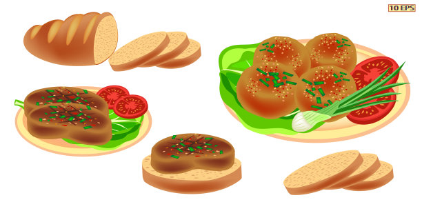 肉丸子。炸牛排和面包。汉堡。三明治。肉剁碎。炸肉排和面包。三明治配牛排，西红柿，奶酪，青菜。图片下载