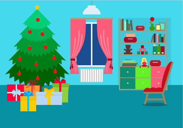 房间内部有圣诞树平面设计。图片下载