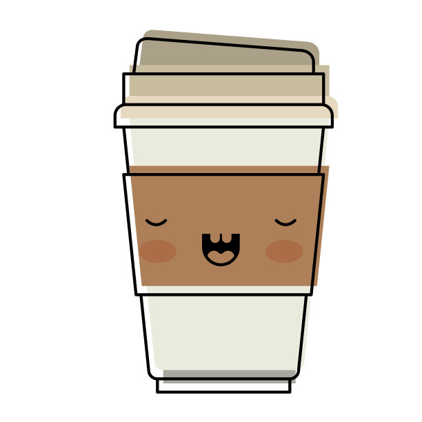 卡哇伊一次性杯子在水彩剪影在白色的背景图片下载