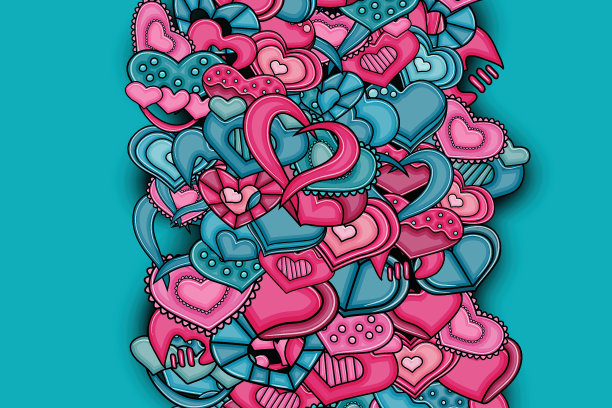 情人节的爱情卡片。卡通风格的心。图片下载