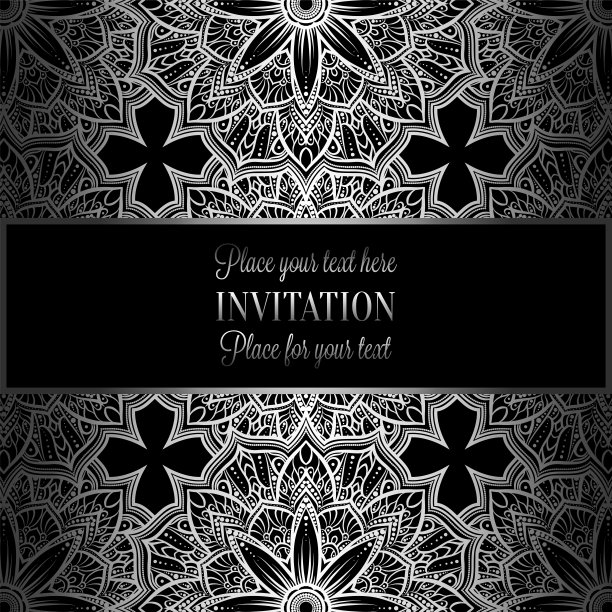 浪漫古色古香的背景，奢华的黑色、灰色和金属银色的复古相框，维多利亚时代的旗帜，精致精致的洛可可墙纸装饰品，请柬，巴洛克风格的小册子，哥特式图片下载