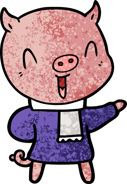 快乐的卡通猪穿着冬天的衣服图片下载