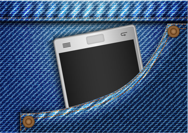 概念和创意手机在牛仔裤袋。抽象牛仔图案背景。向量EPS10图片下载