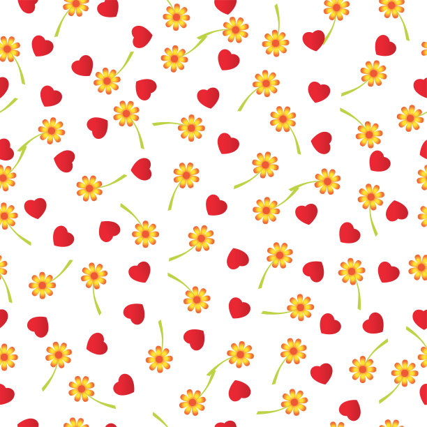 花朵与爱心无缝背景矢量插画素材图片