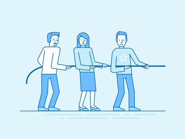 扁平线性风格团队合作概念矢量插画图片下载