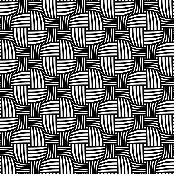 抽象无缝几何图案与编织装饰。简单的黑白线性波浪条纹纹理。向量图片下载