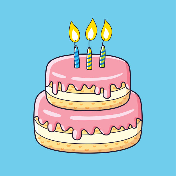 三支蜡烛的生日蛋糕。图片下载