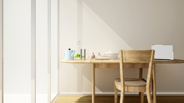 家庭或公寓的用餐区和工作空间-餐厅或出租房间的艺术品室内设计- 3D渲染图片下载