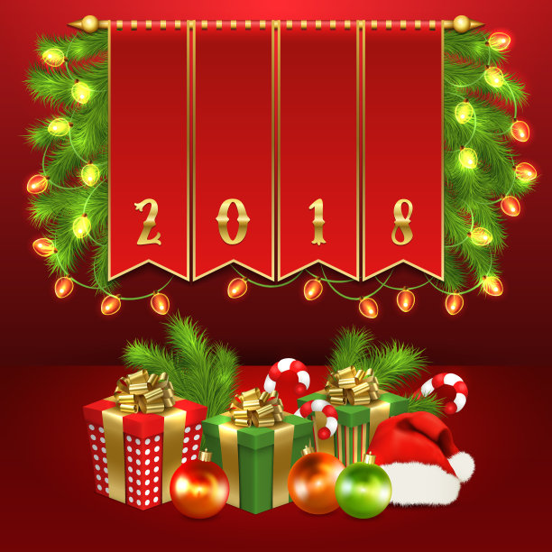 圣诞树，礼品盒，球，糖果，花环图片下载